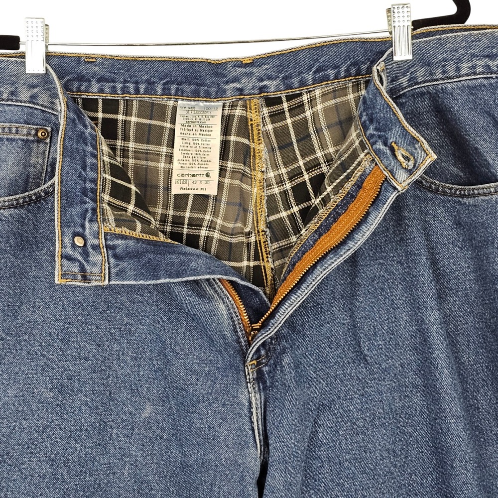 Carhartt Relaxed Fit Flannel Lined Jeans Mens 42x30 Blue Denim Workwear‎ Pants - Picture 7 of 13